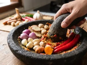 resep asam padeh ikan tongkol mengulek bumbu
