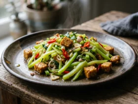 chayote and tempeh stir-fry