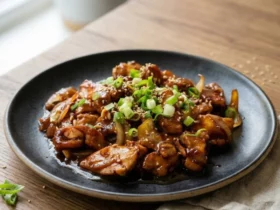 ayam filet saus mentega gurih manis disajikan dengan nasi hangat