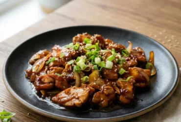 ayam filet saus mentega gurih manis disajikan dengan nasi hangat
